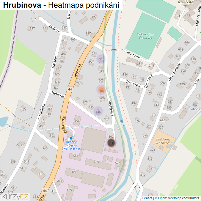 Mapa Hrubínova - Firmy v ulici.