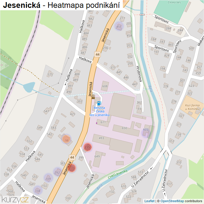 Mapa Jesenická - Firmy v ulici.