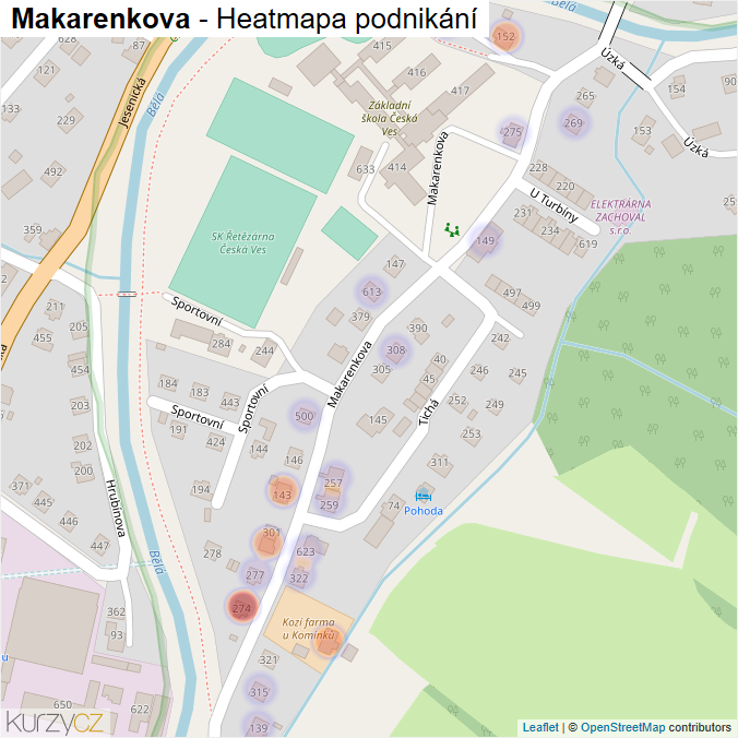 Mapa Makarenkova - Firmy v ulici.
