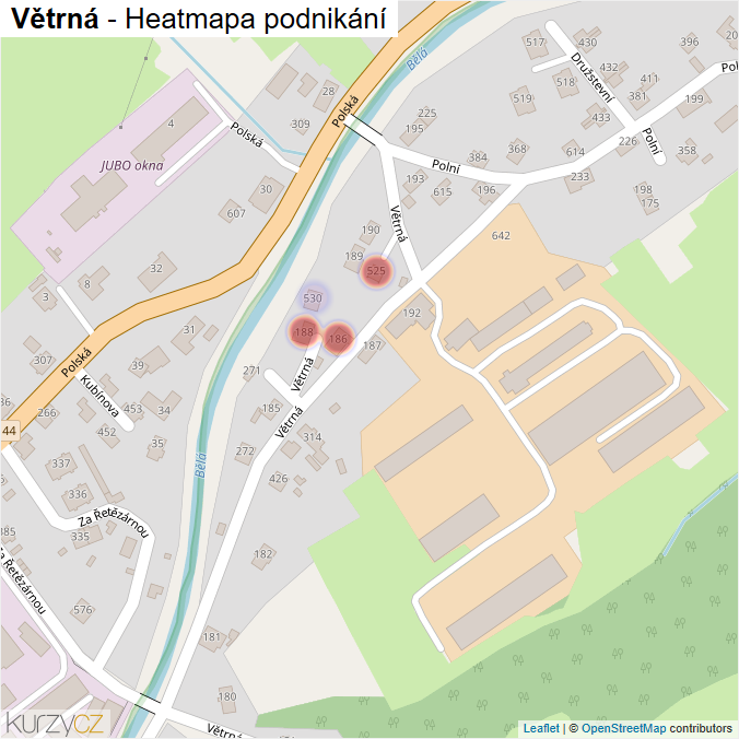 Mapa Větrná - Firmy v ulici.