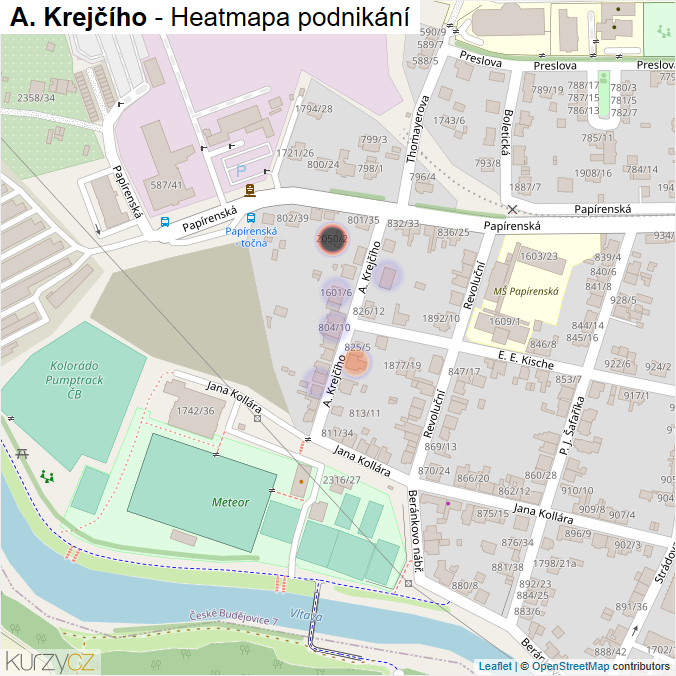 Mapa A. Krejčího - Firmy v ulici.