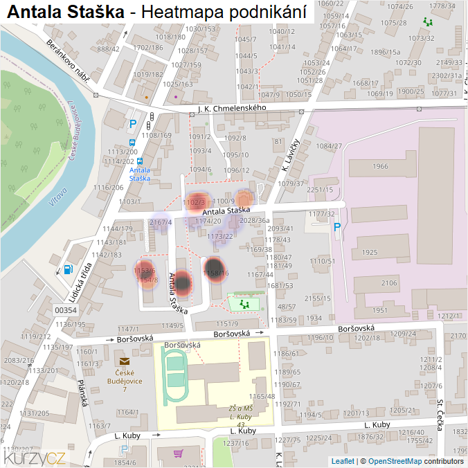 Mapa Antala Staška - Firmy v ulici.