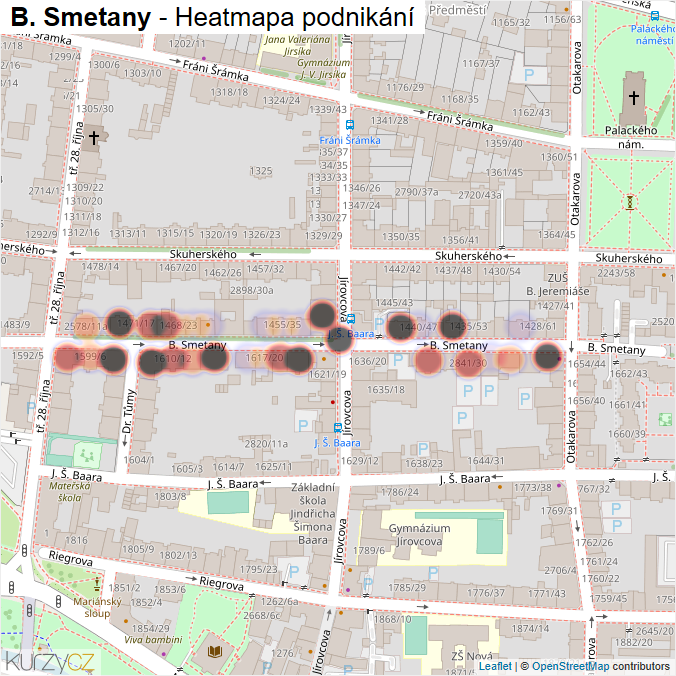 Mapa B. Smetany - Firmy v ulici.