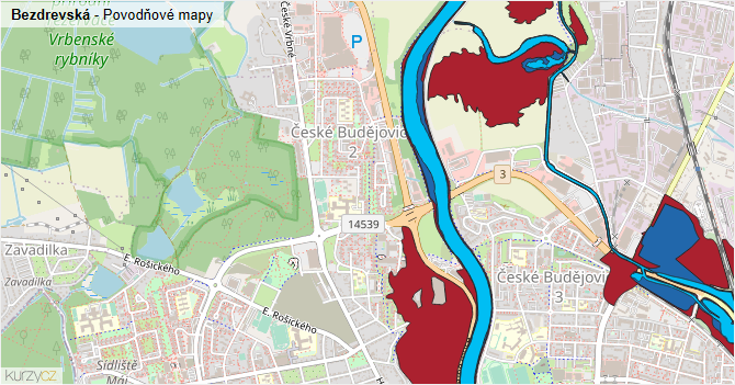 Bezdrevská - záplavové mapy stoleté vody
