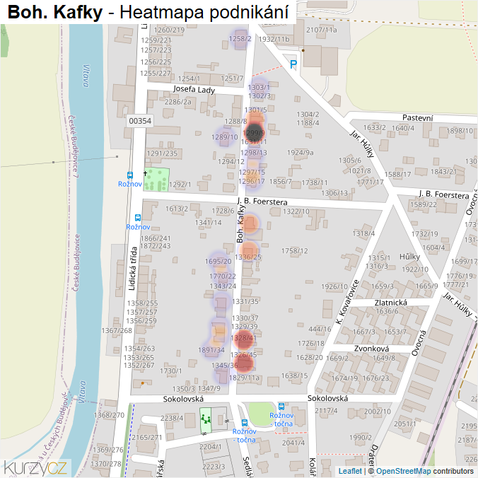 Mapa Boh. Kafky - Firmy v ulici.