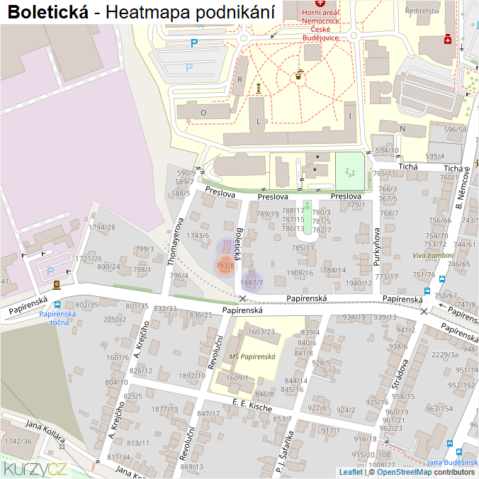 Mapa Boletická - Firmy v ulici.