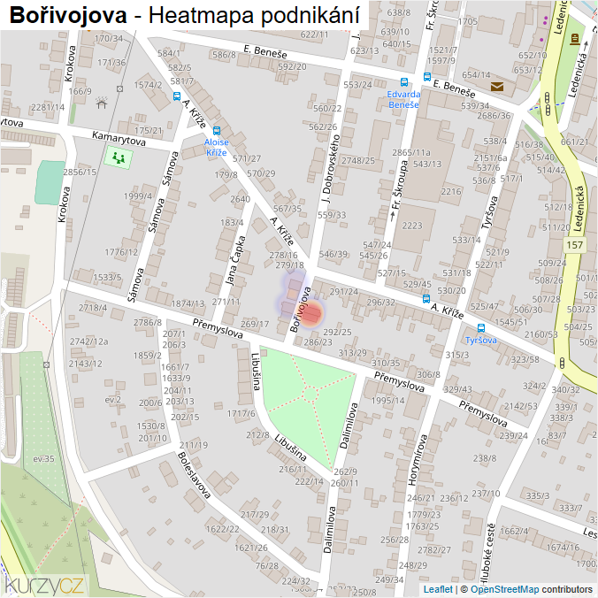 Mapa Bořivojova - Firmy v ulici.