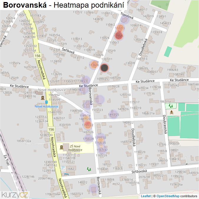 Mapa Borovanská - Firmy v ulici.