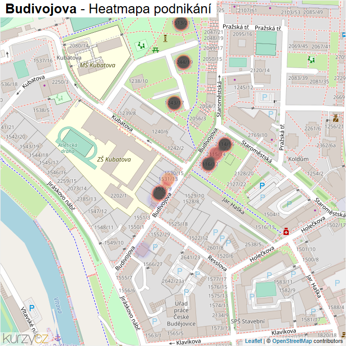 Mapa Budivojova - Firmy v ulici.