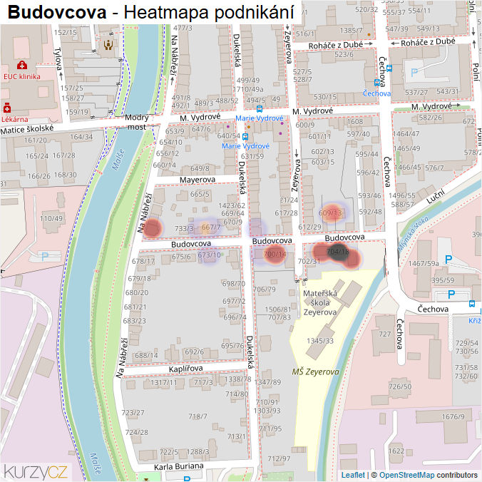 Mapa Budovcova - Firmy v ulici.