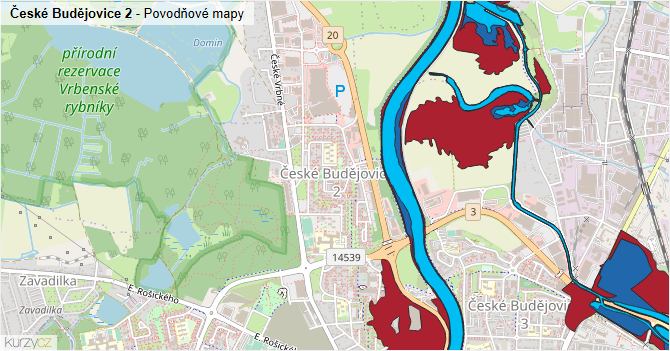České Budějovice 2 - záplavové mapy stoleté vody