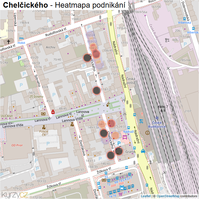 Mapa Chelčického - Firmy v ulici.