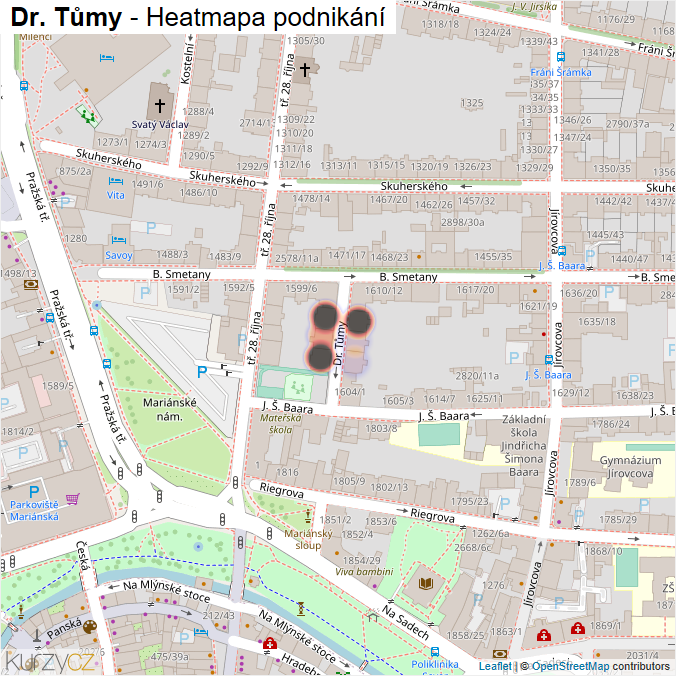 Mapa Dr. Tůmy - Firmy v ulici.