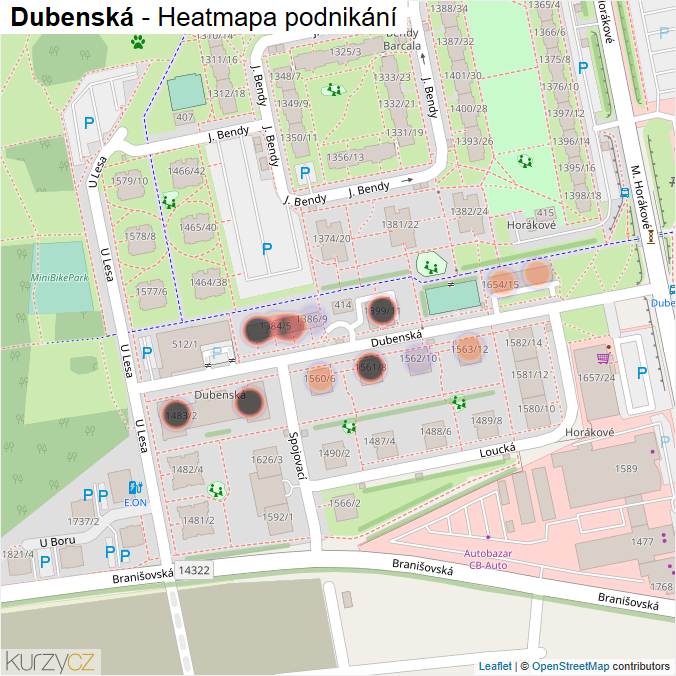 Mapa Dubenská - Firmy v ulici.