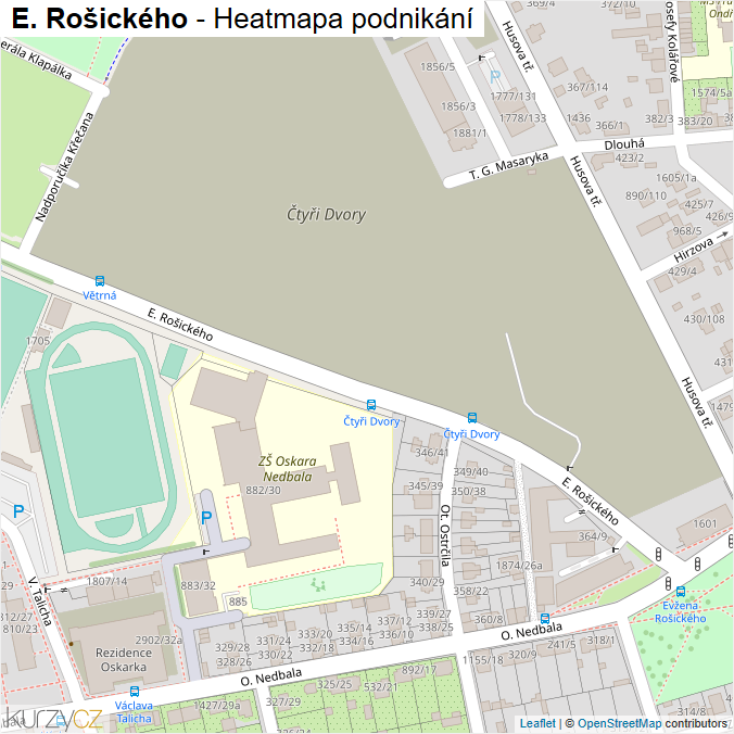 Mapa E. Rošického - Firmy v ulici.