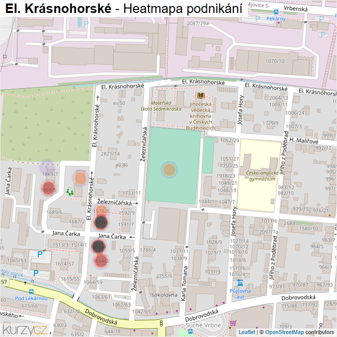 Mapa El. Krásnohorské - Firmy v ulici.