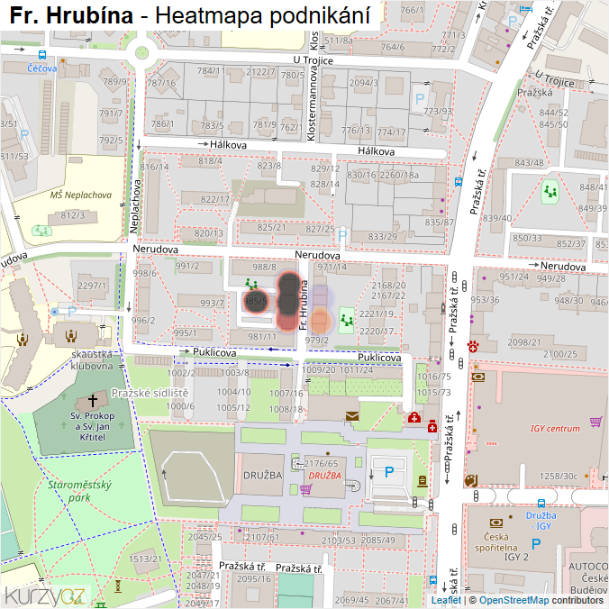 Mapa Fr. Hrubína - Firmy v ulici.