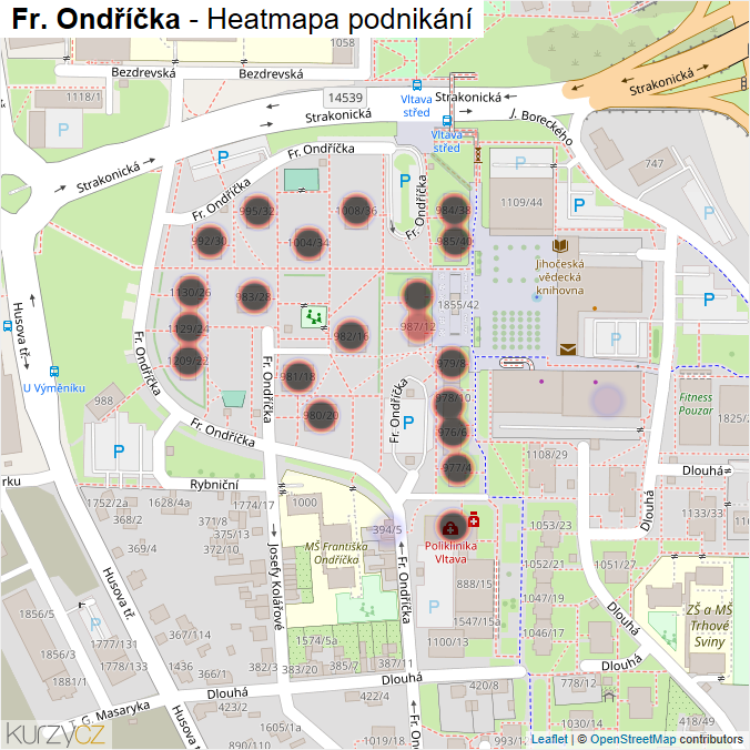 Mapa Fr. Ondříčka - Firmy v ulici.