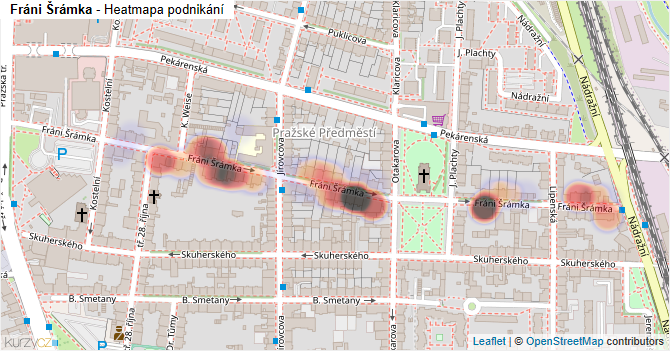 Fráni Šrámka - mapa podnikání
