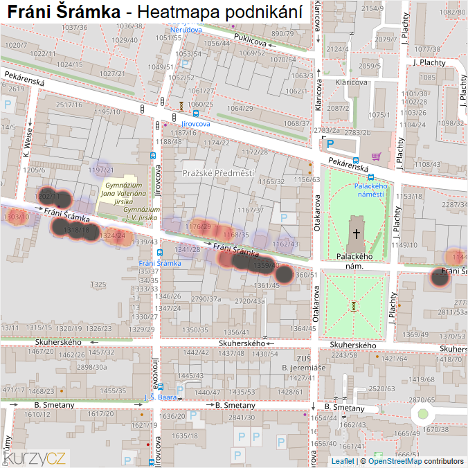 Mapa Fráni Šrámka - Firmy v ulici.