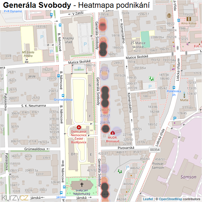 Mapa Generála Svobody - Firmy v ulici.