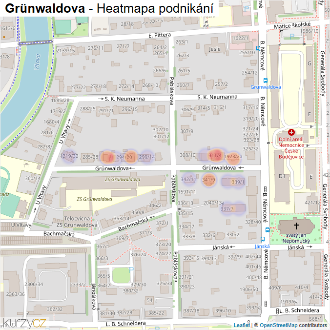 Mapa Grünwaldova - Firmy v ulici.