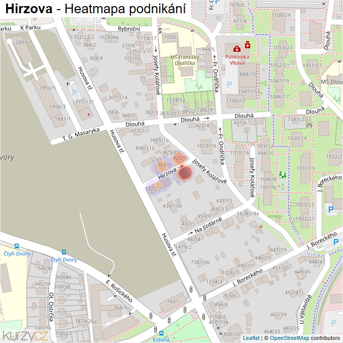 Mapa Hirzova - Firmy v ulici.