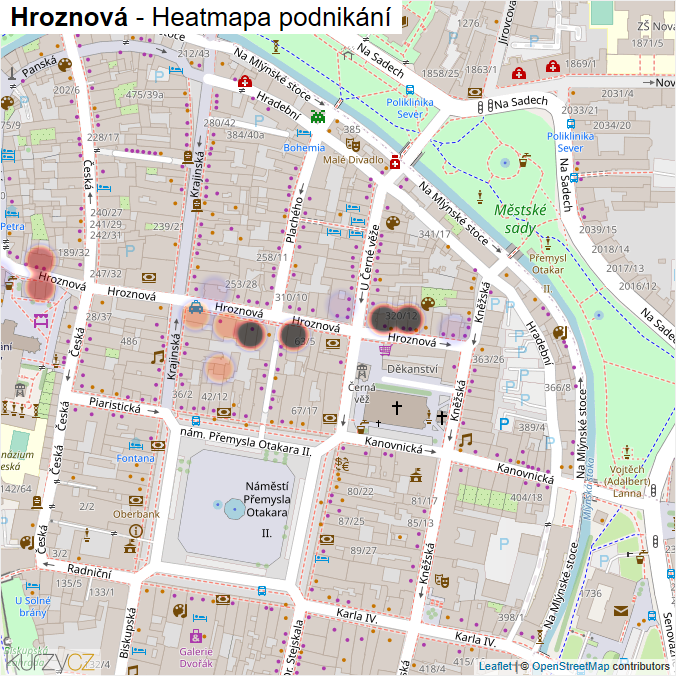 Mapa Hroznová - Firmy v ulici.