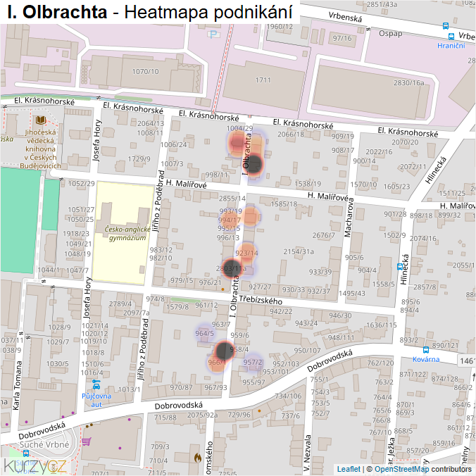 Mapa I. Olbrachta - Firmy v ulici.