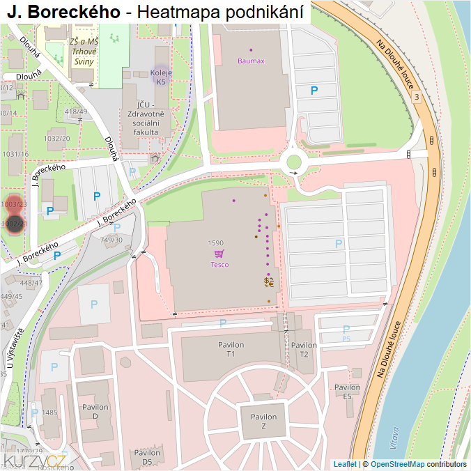 Mapa J. Boreckého - Firmy v ulici.
