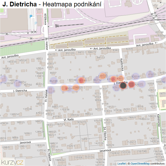 Mapa J. Dietricha - Firmy v ulici.