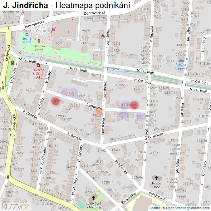 Mapa J. Jindřicha - Firmy v ulici.