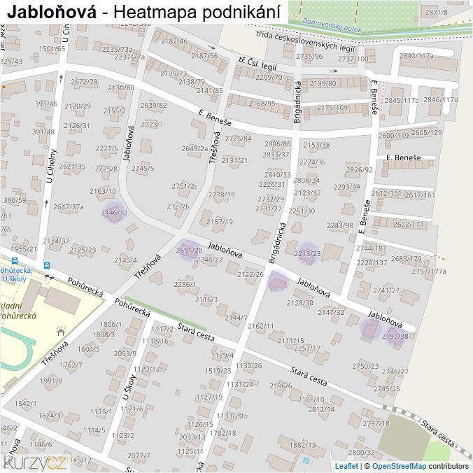 Mapa Jabloňová - Firmy v ulici.