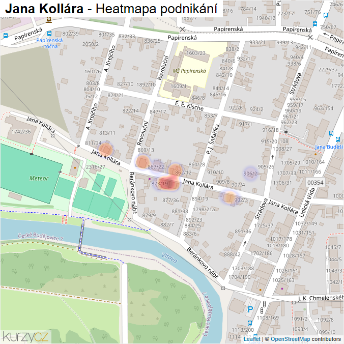 Mapa Jana Kollára - Firmy v ulici.