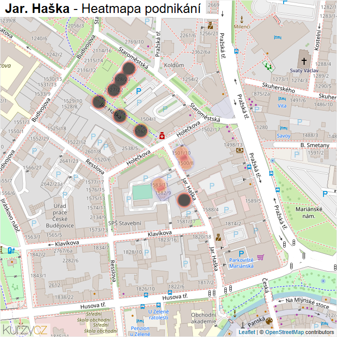 Mapa Jar. Haška - Firmy v ulici.