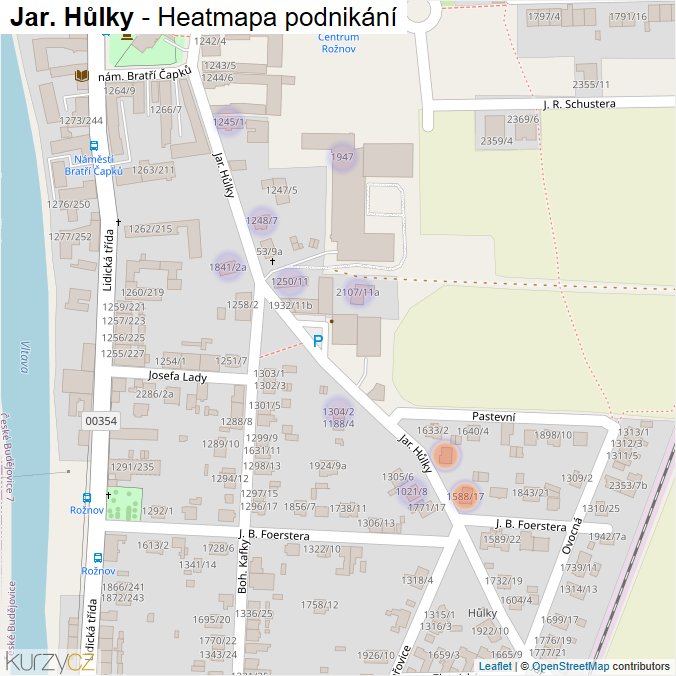 Mapa Jar. Hůlky - Firmy v ulici.