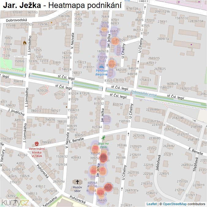 Mapa Jar. Ježka - Firmy v ulici.