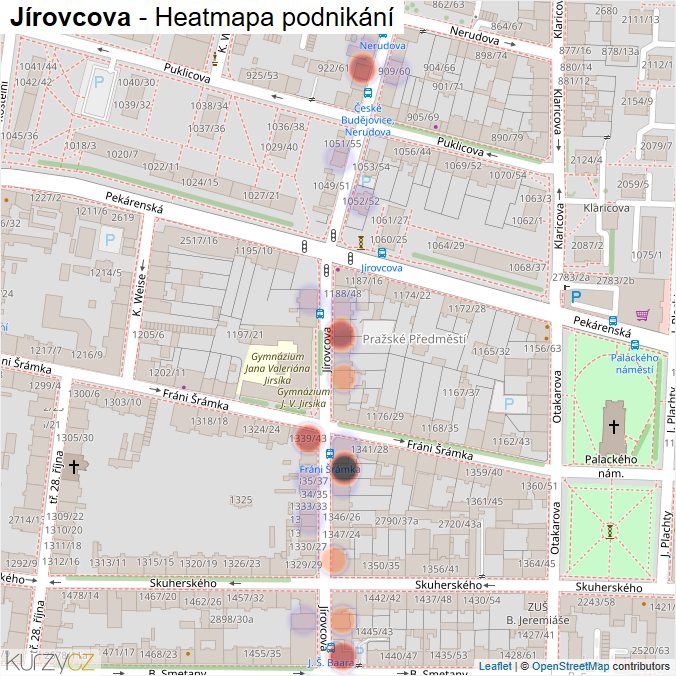 Mapa Jírovcova - Firmy v ulici.