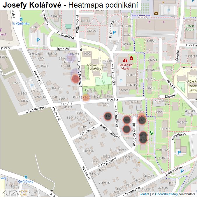 Mapa Josefy Kolářové - Firmy v ulici.