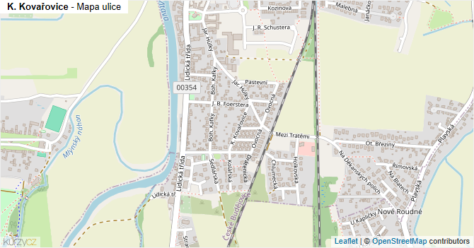 K. Kovařovice - mapa ulice