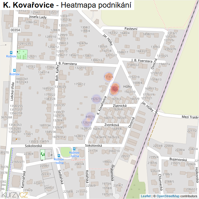 Mapa K. Kovařovice - Firmy v ulici.