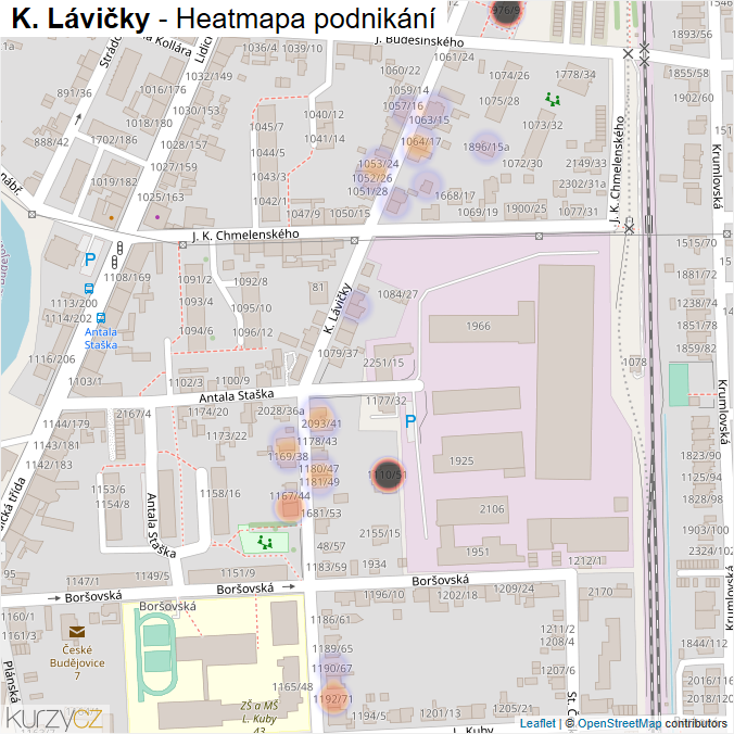 Mapa K. Lávičky - Firmy v ulici.