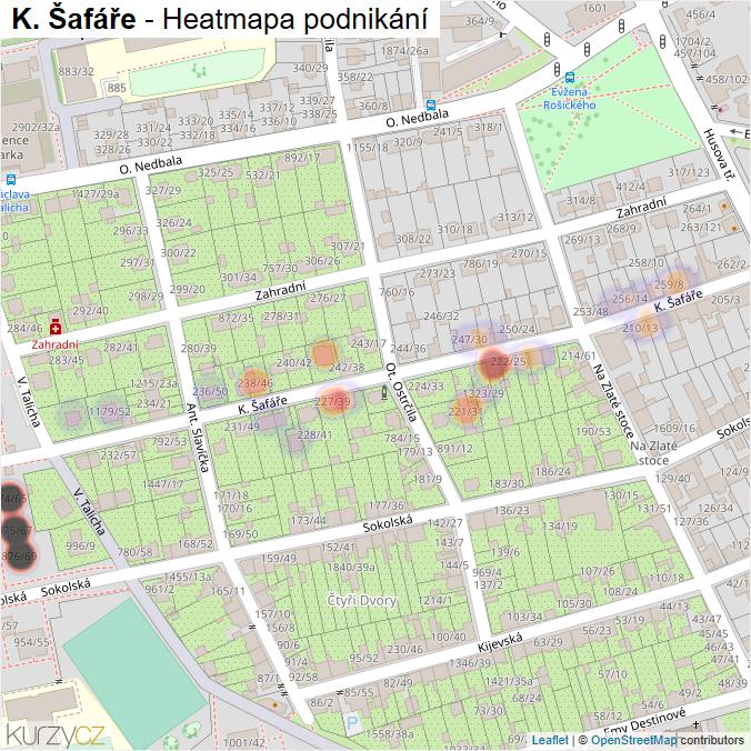 Mapa K. Šafáře - Firmy v ulici.