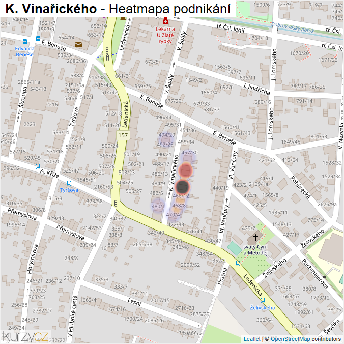 Mapa K. Vinařického - Firmy v ulici.