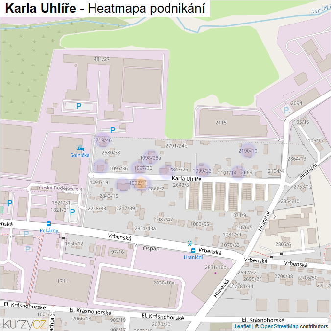 Mapa Karla Uhlíře - Firmy v ulici.
