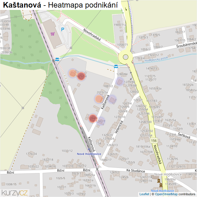 Mapa Kaštanová - Firmy v ulici.