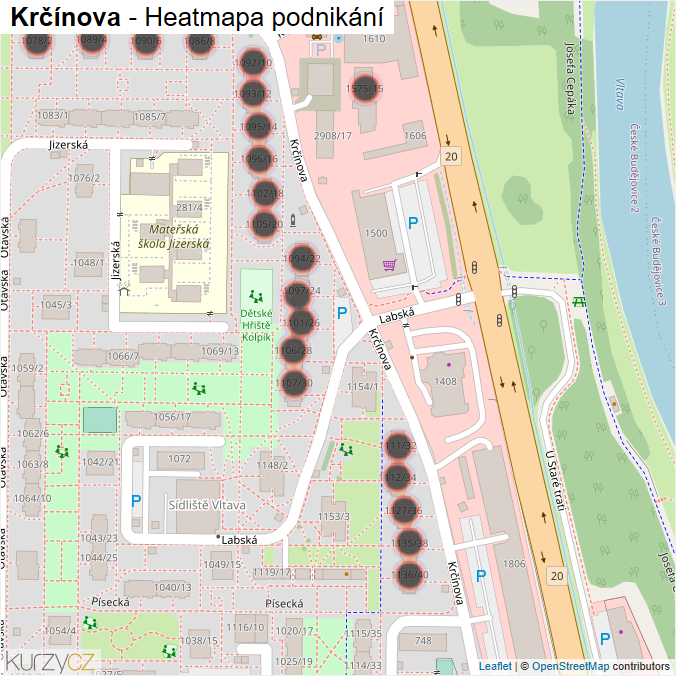 Mapa Krčínova - Firmy v ulici.
