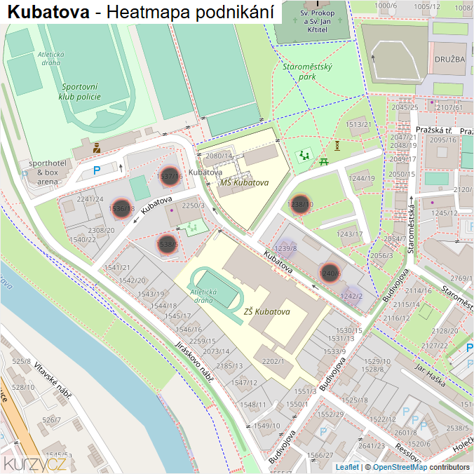 Mapa Kubatova - Firmy v ulici.