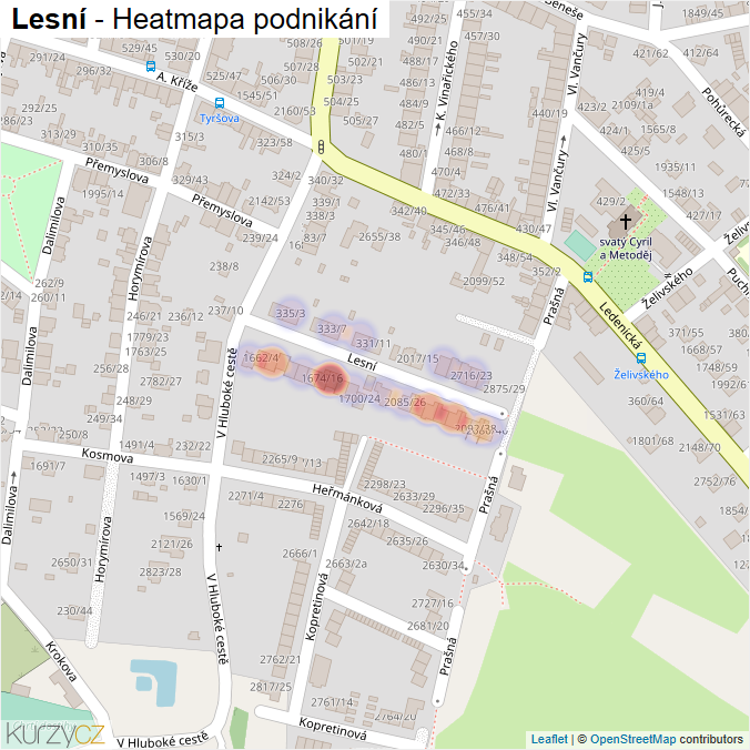 Mapa Lesní - Firmy v ulici.