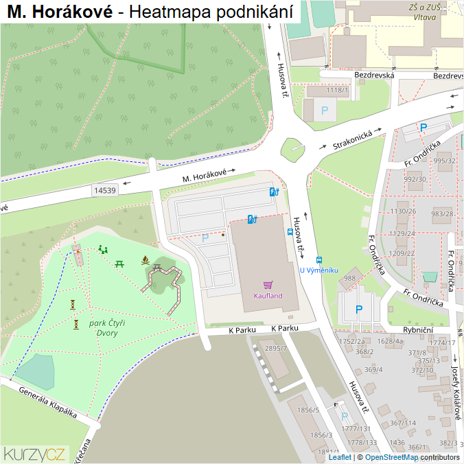 Mapa M. Horákové - Firmy v ulici.